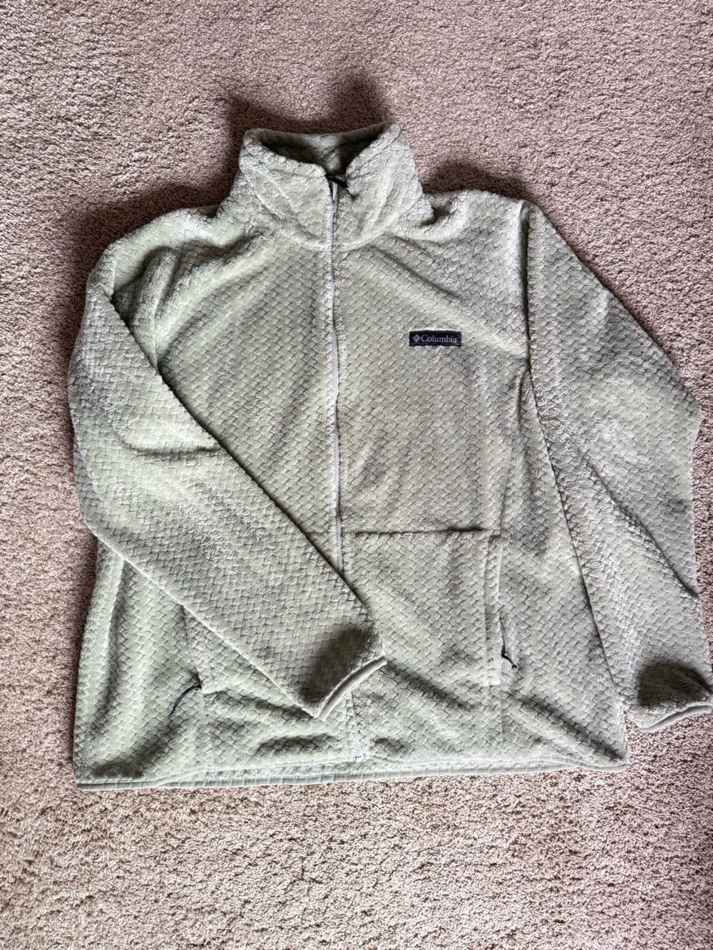 Columbia Light Sage Green Textured Fleece Full-Zip Jacket